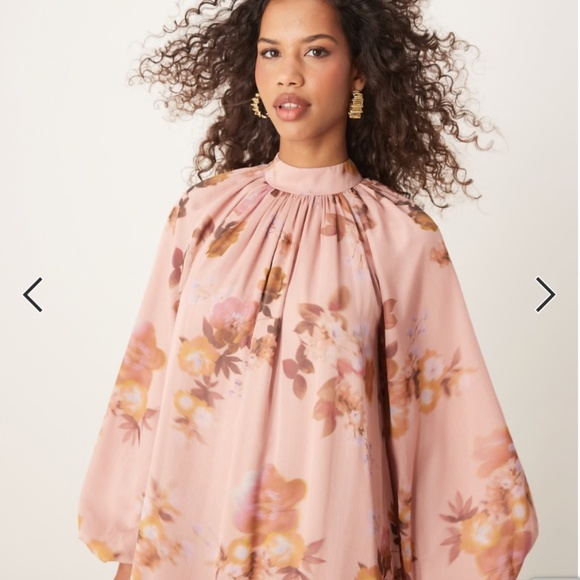 ASOS DESIGN smock tie bow back maxi dress in pink blurred floral print - Picture 3 of 4
